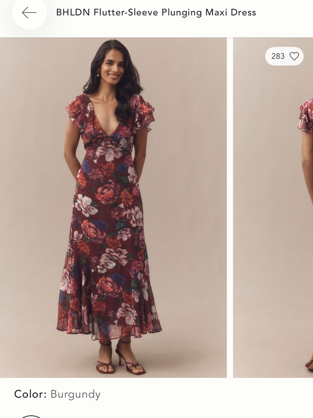 Anthropologie Burgundy Floral Plunge Maxi Dress